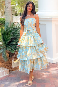 Wildflower Heart Tiered Sleeveless Cotton Midi Dress (Blue) - NanaMacs