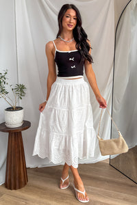Wildflower Way Tiered Eyelet Midi Skirt (Off White) - NanaMacs