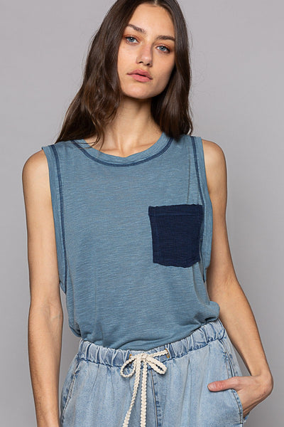 PREORDER Brett Pocket Front Sleeveless Top (Denim) - NanaMacs