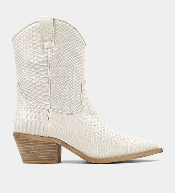 PREORDER Zouzou Faux Snakeskin Booties (Bone Snake) - NanaMacs