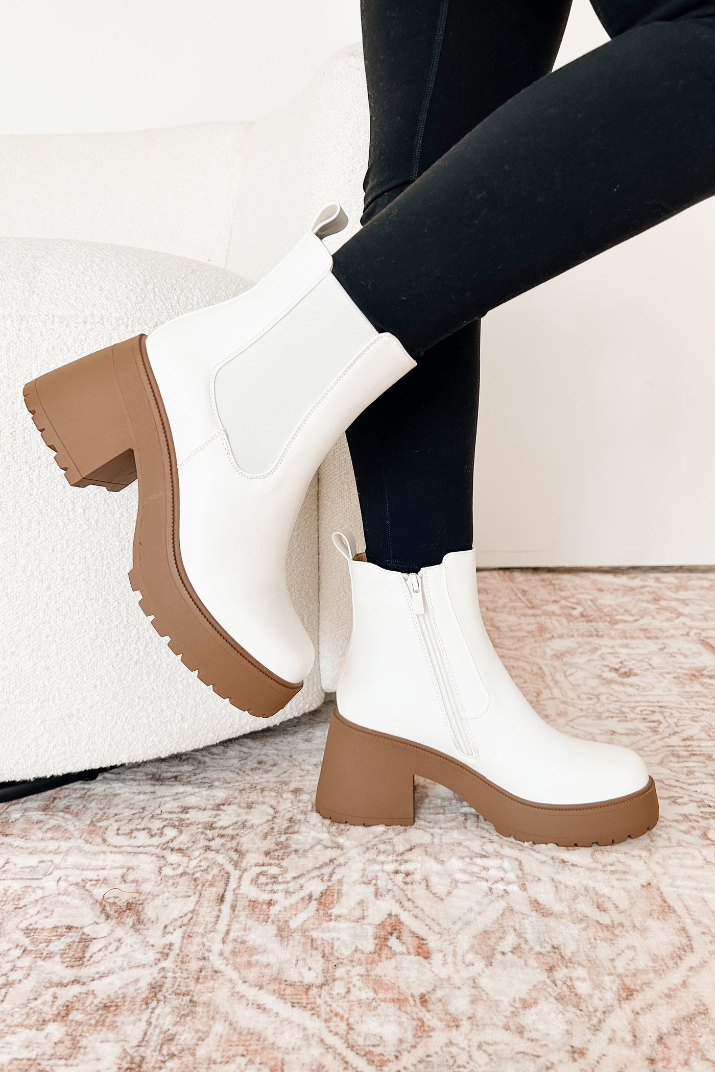 Boots On The Ground Platform Heeled Chelsea Boots (White PU) - NanaMacs