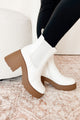 Boots On The Ground Platform Heeled Chelsea Boots (White PU) - NanaMacs