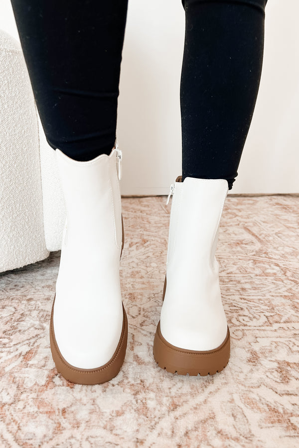 Boots On The Ground Platform Heeled Chelsea Boots (White PU) - NanaMacs