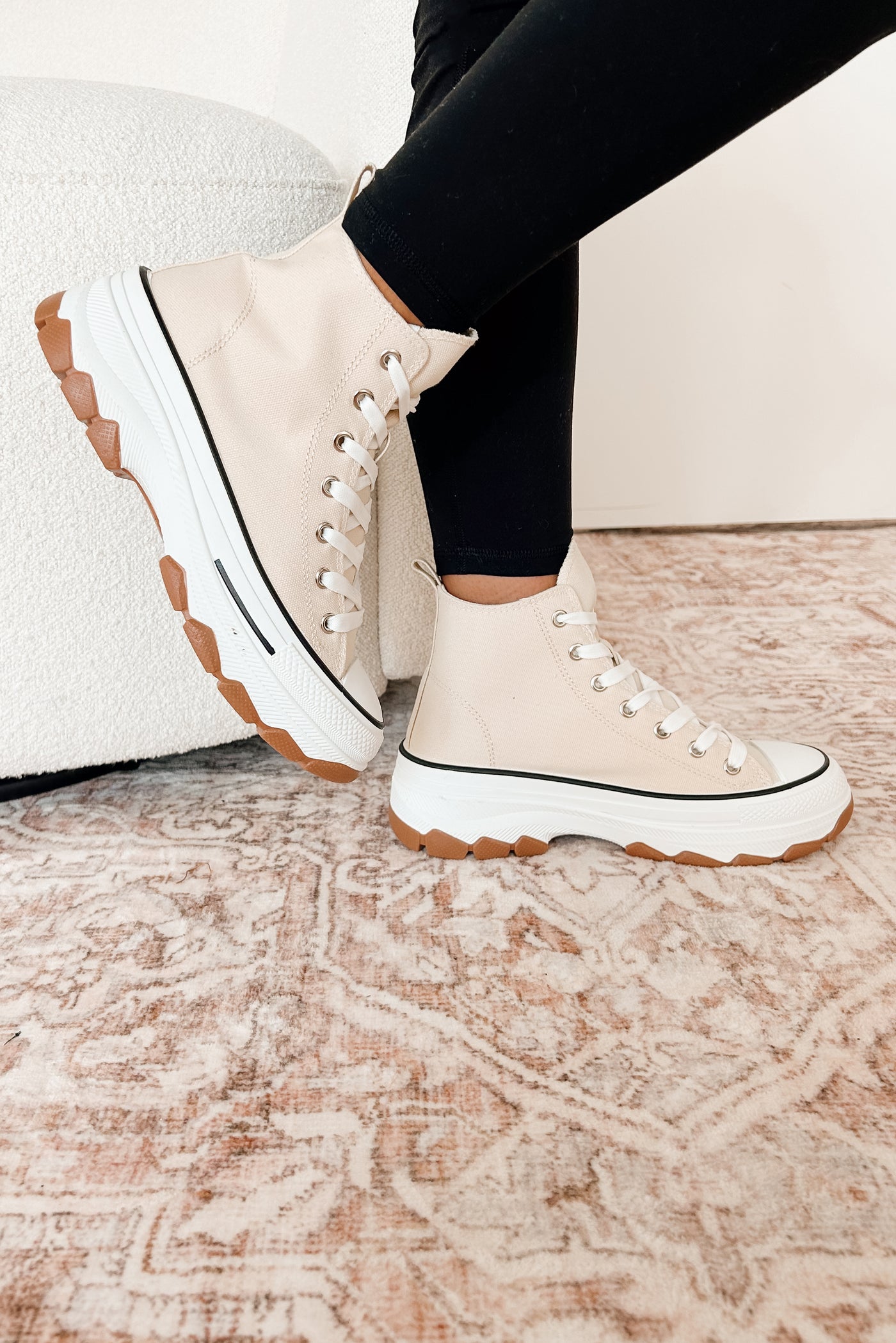 Candid & Carefree High Top Platform Sneakers (Beige) - NanaMacs