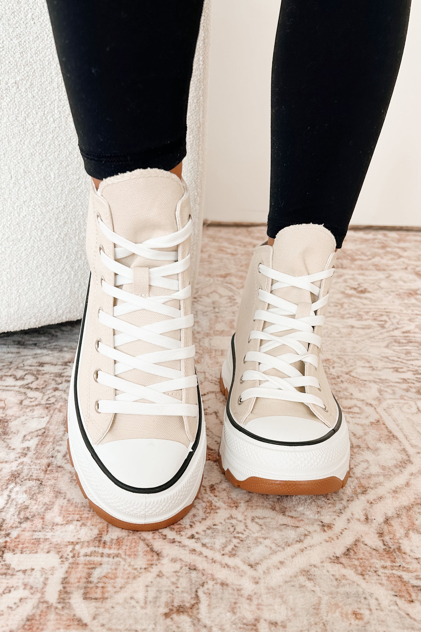 Candid & Carefree High Top Platform Sneakers (Beige) - NanaMacs