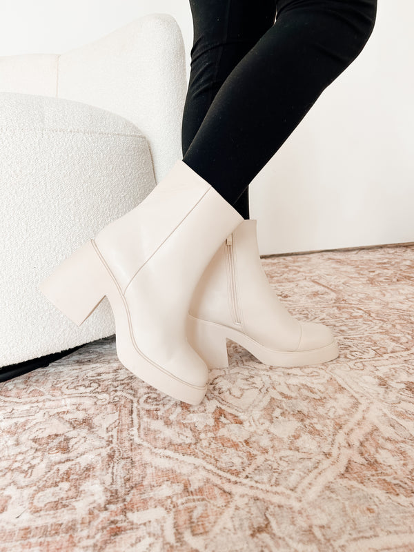 Embracing The Chaos Faux Leather Platform Booties (Ivory) - NanaMacs