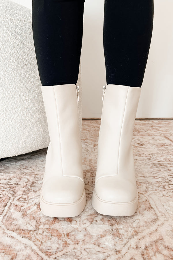 Embracing The Chaos Faux Leather Platform Booties (Ivory) - NanaMacs