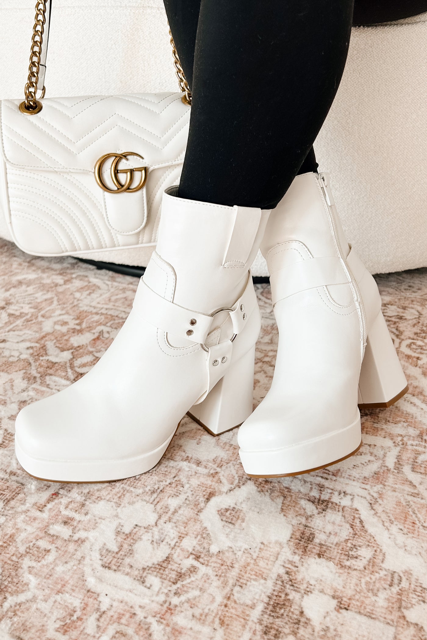 Made For Strutting Faux Leather Platform Bootie (White) - NanaMacs