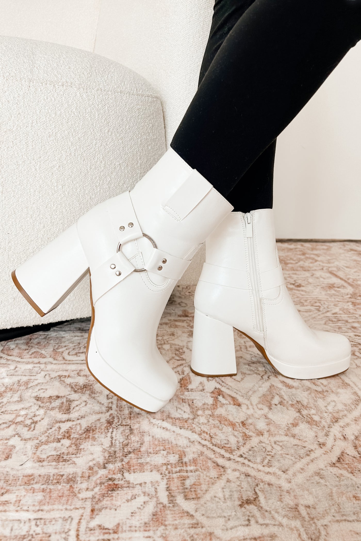 Made For Strutting Faux Leather Platform Bootie (White) - NanaMacs