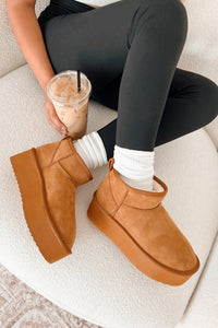 Comfortably Confident Faux Fur Lined Platform Ankle Booties (Tan) - NanaMacs