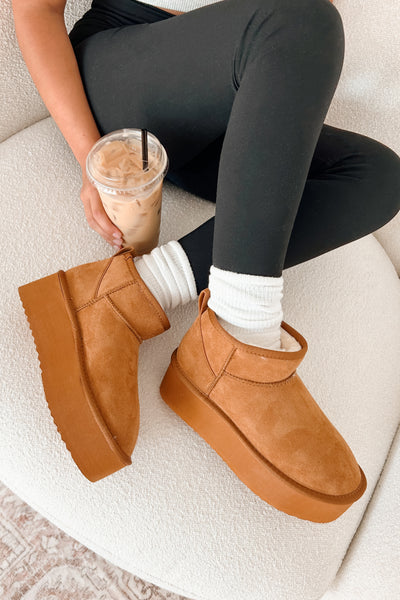 Comfortably Confident Faux Fur Lined Platform Ankle Booties (Tan) - NanaMacs