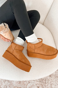 Comfortably Confident Faux Fur Lined Platform Ankle Booties (Tan) - NanaMacs