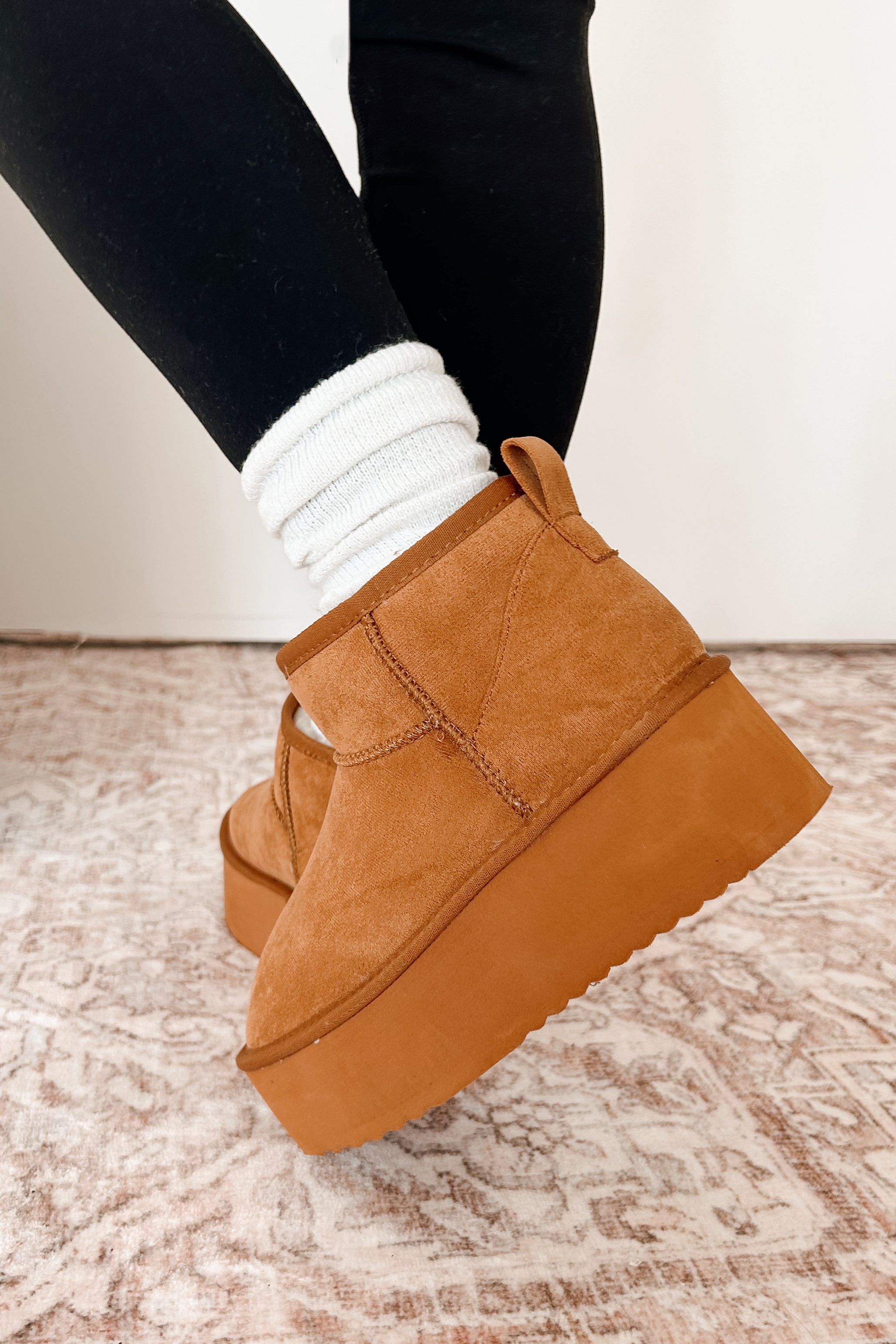 Comfortably Confident Faux Fur Lined Platform Ankle Booties (Tan) - NanaMacs