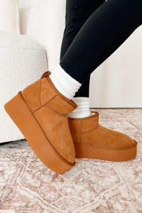 Comfortably Confident Faux Fur Lined Platform Ankle Booties (Tan) - NanaMacs