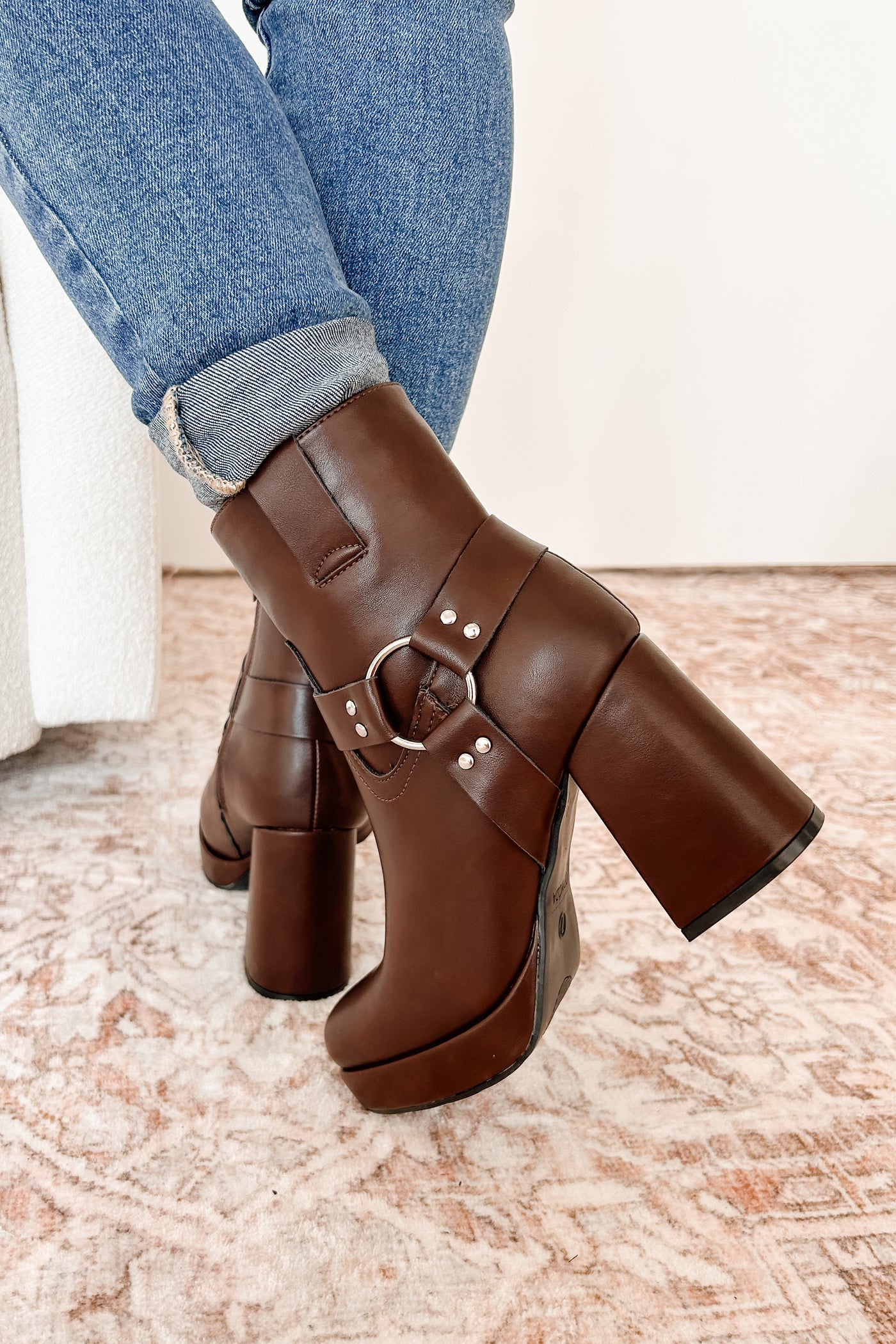 Made For Strutting Faux Leather Platform Bootie (Brown) - NanaMacs