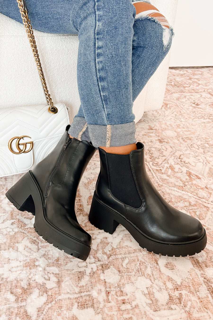 Boots On The Ground Platform Heeled Chelsea Boots (Black PU) - NanaMacs