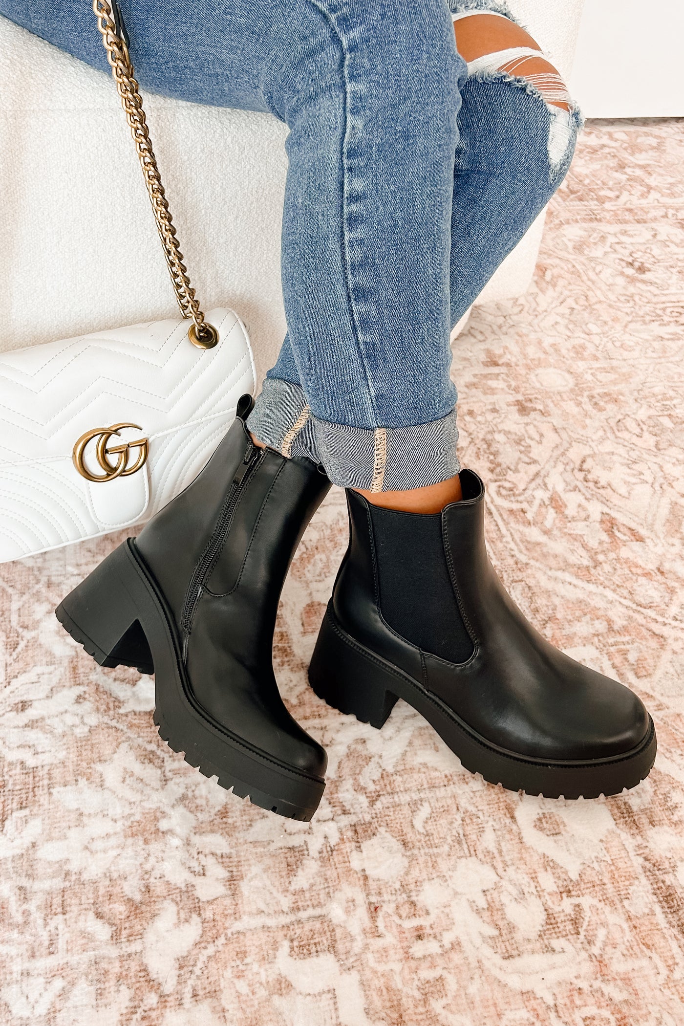 Boots On The Ground Platform Heeled Chelsea Boots (Black PU) - NanaMacs