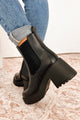 Boots On The Ground Platform Heeled Chelsea Boots (Black PU) - NanaMacs