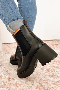 Boots On The Ground Platform Heeled Chelsea Boots (Black PU) - NanaMacs