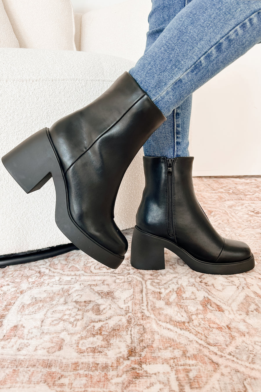 Embracing The Chaos Faux Leather Platform Booties (Black) - NanaMacs