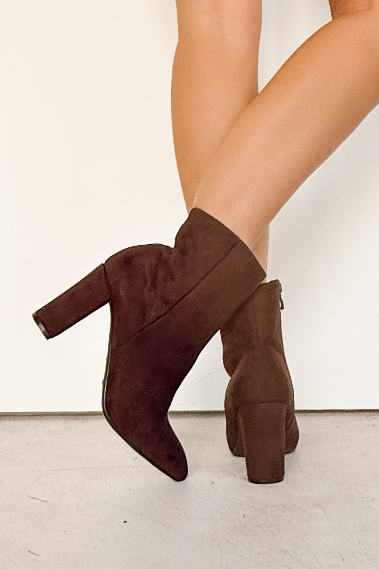 Under Control Faux Suede Heeled Booties (Brown) - NanaMacs
