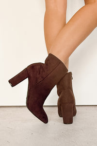 Under Control Faux Suede Heeled Booties (Brown) - NanaMacs