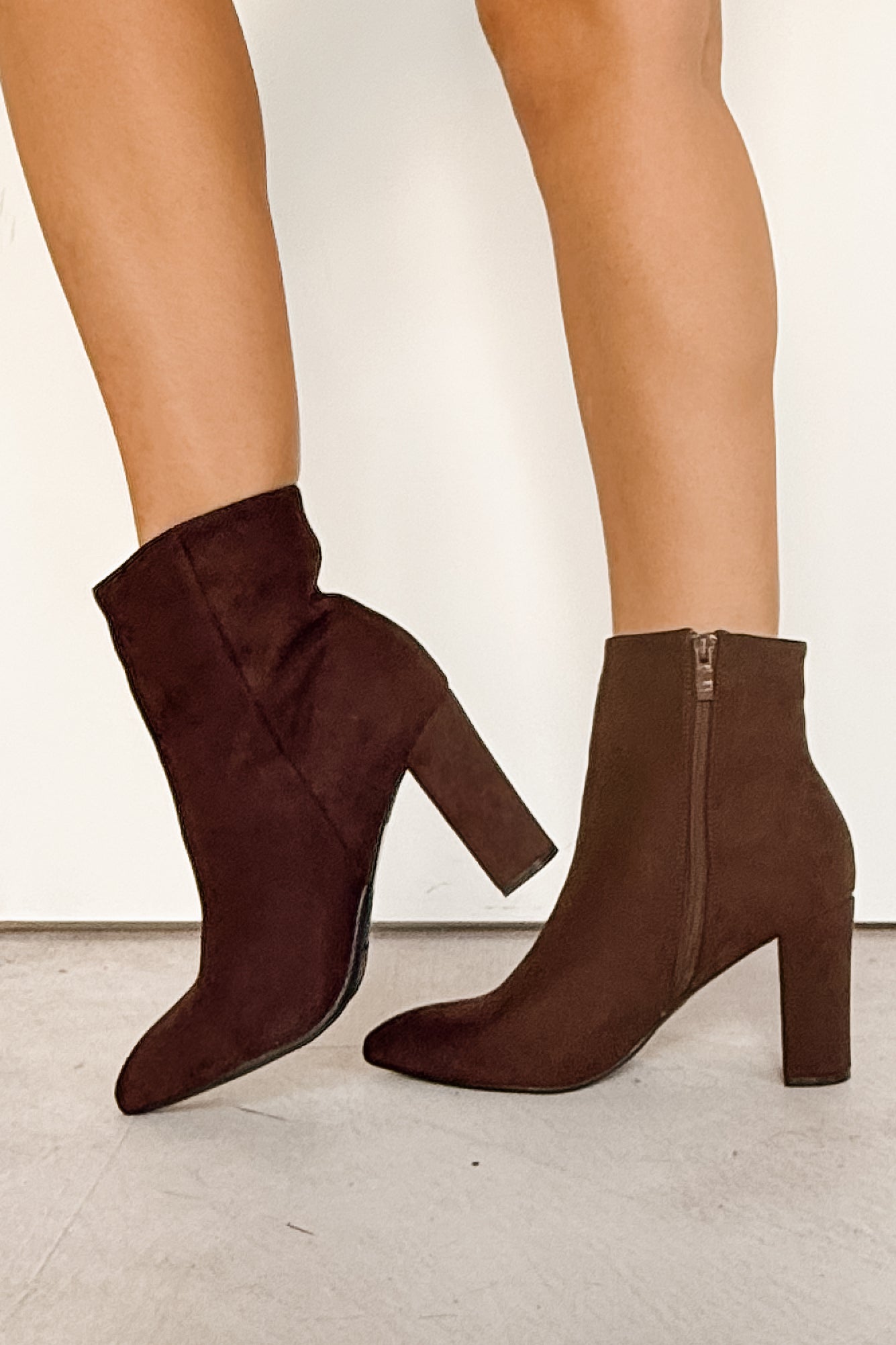 Under Control Faux Suede Heeled Booties (Brown) - NanaMacs