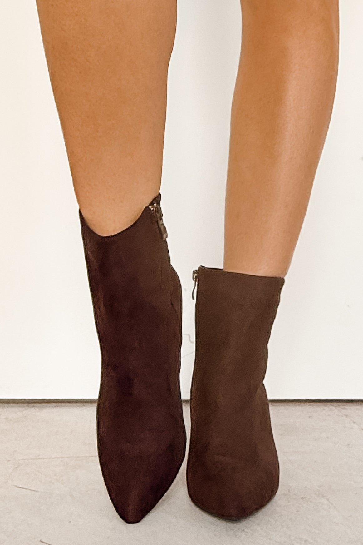 Under Control Faux Suede Heeled Booties (Brown) - NanaMacs