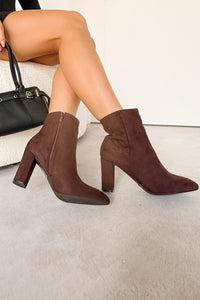 Under Control Faux Suede Heeled Booties (Brown) - NanaMacs