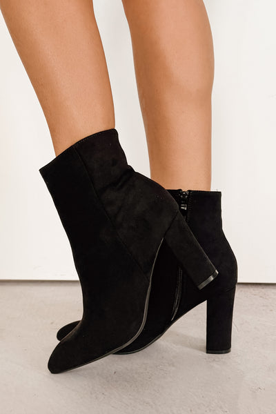 Under Control Faux Suede Heeled Booties (Black)