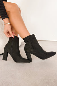 Under Control Faux Suede Heeled Booties (Black) - NanaMacs