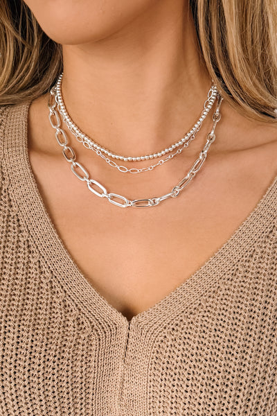 Glow Gets Real Layered Chunky Necklace (Silver)
