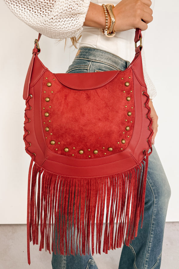 Prairie Kisses Faux Leather Fringe Trim Bag (Red)