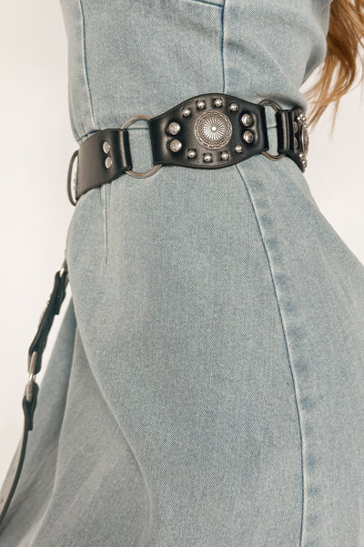 Howdy Honey Western Concho Oval Belt (Silver/Black)