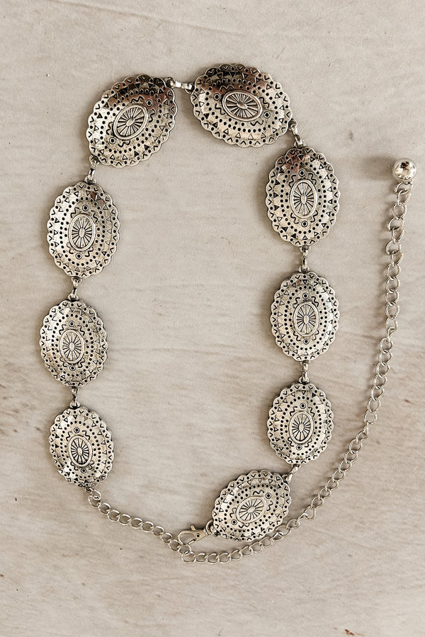 Cowboy At Dusk Engraved Concho Belt (Silver)