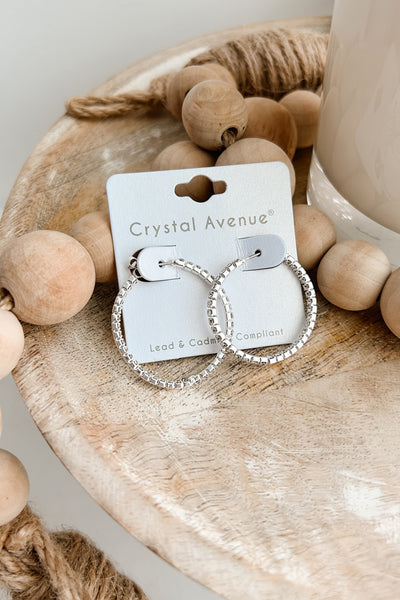 City Chic Rhinestone Hoop Earrings (Silver)