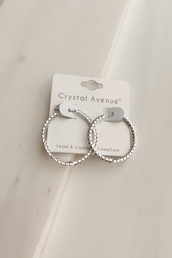 City Chic Rhinestone Hoop Earrings (Silver)