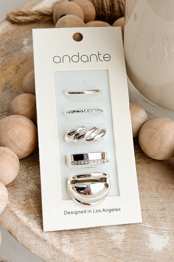 Luxe & Loaded Five Assorted Ring Bands (Silver)