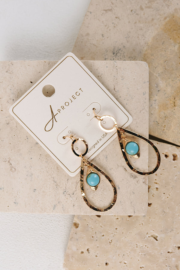 Under Stars Teardrop Dangle Earrings (Turquoise Gold)