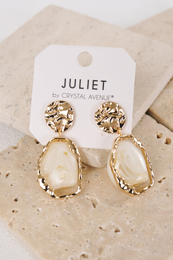 Chic On Cue Marble Oval Dangle Earrings (White Gold)