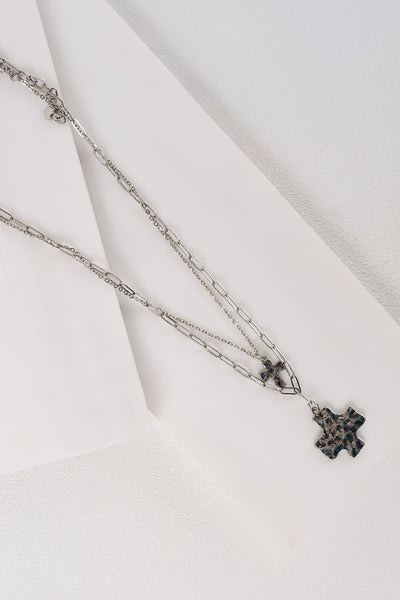 Grace Held Layered Hammered Cross Necklace (Silver) - NanaMacs