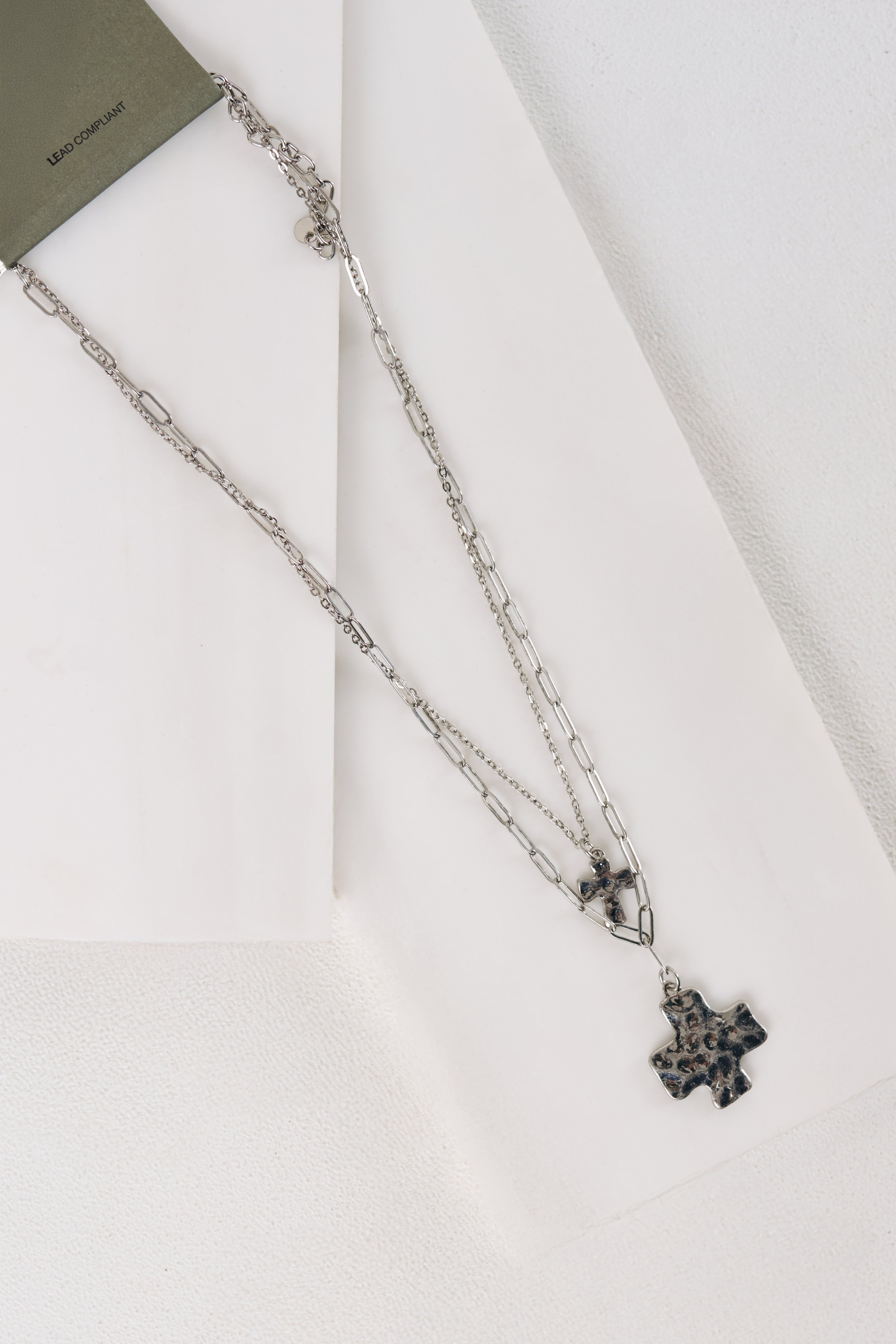 Grace Held Layered Hammered Cross Necklace (Silver) - NanaMacs