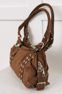Fierce Calm Studded Faux Suede Bag (Dark Brown) - NanaMacs