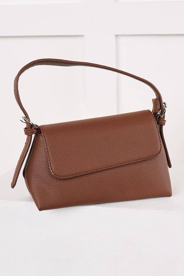 Turn On Charm Faux Leather Handbag (Brown) - NanaMacs