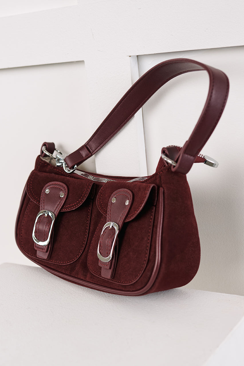 Always On Top Faux Suede Buckle Bag (Burgundy) - NanaMacs