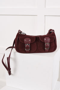 Always On Top Faux Suede Buckle Bag (Burgundy) - NanaMacs