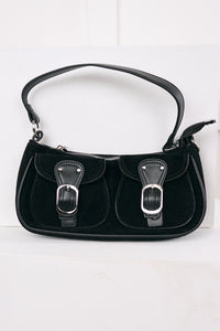 Always On Top Faux Suede Buckle Bag (Black) - NanaMacs