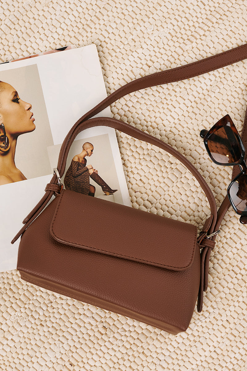 Turn On Charm Faux Leather Handbag (Brown) - NanaMacs