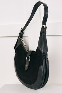 Claim Fame Faux Suede & Leather Crescent Bag (Black) - NanaMacs