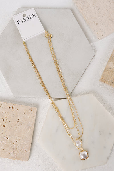 Chic Mode Layered Pearl Chain Necklace (White Gold) - NanaMacs